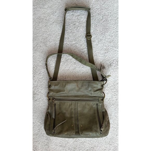 The Sak Olive Green Leather Crossbody Bag With Adjustable Strap & Multiple Zippe - Picture 7 of 16